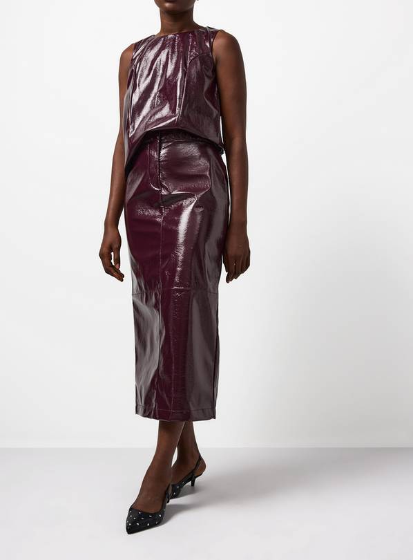 Burgundy Vinyl Co-ord Midaxi Column Skirt 12